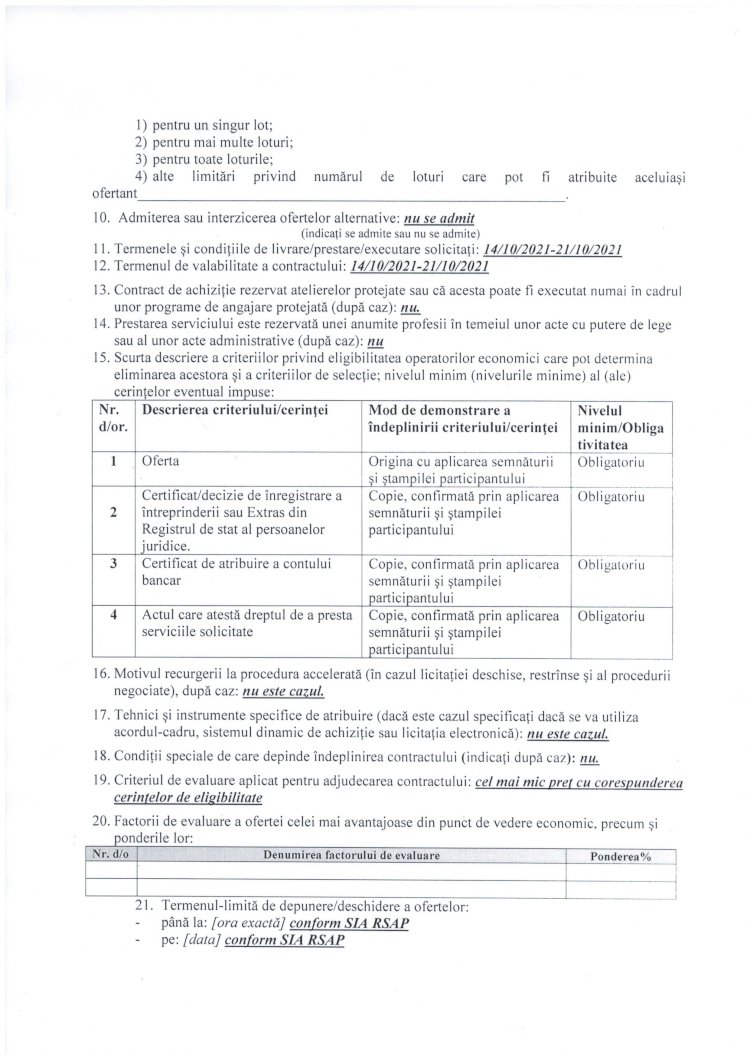 Achiziție - invitație de participare (servicii de demontare și instalare a aparatelor de aer condiționat) (repetat)