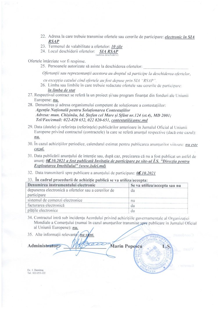 Achiziție - invitație de participare (servicii de demontare și instalare a aparatelor de aer condiționat) (repetat)