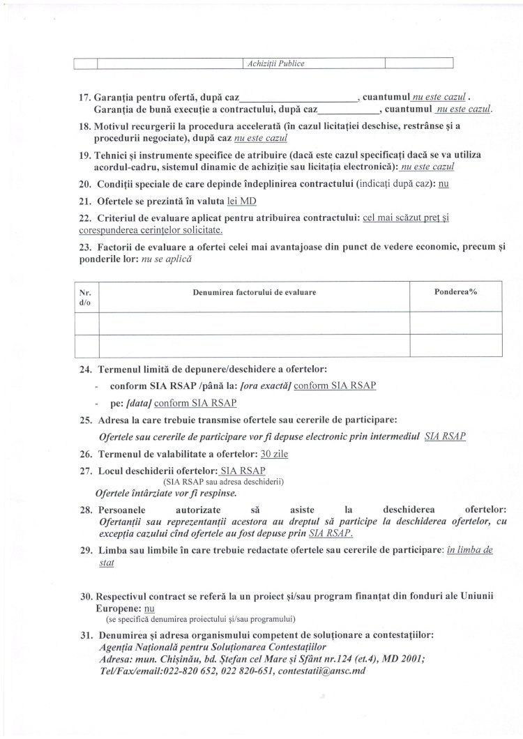 Anunţ de participare - achiziţia serviciilor de asigurare de bunuri imobile