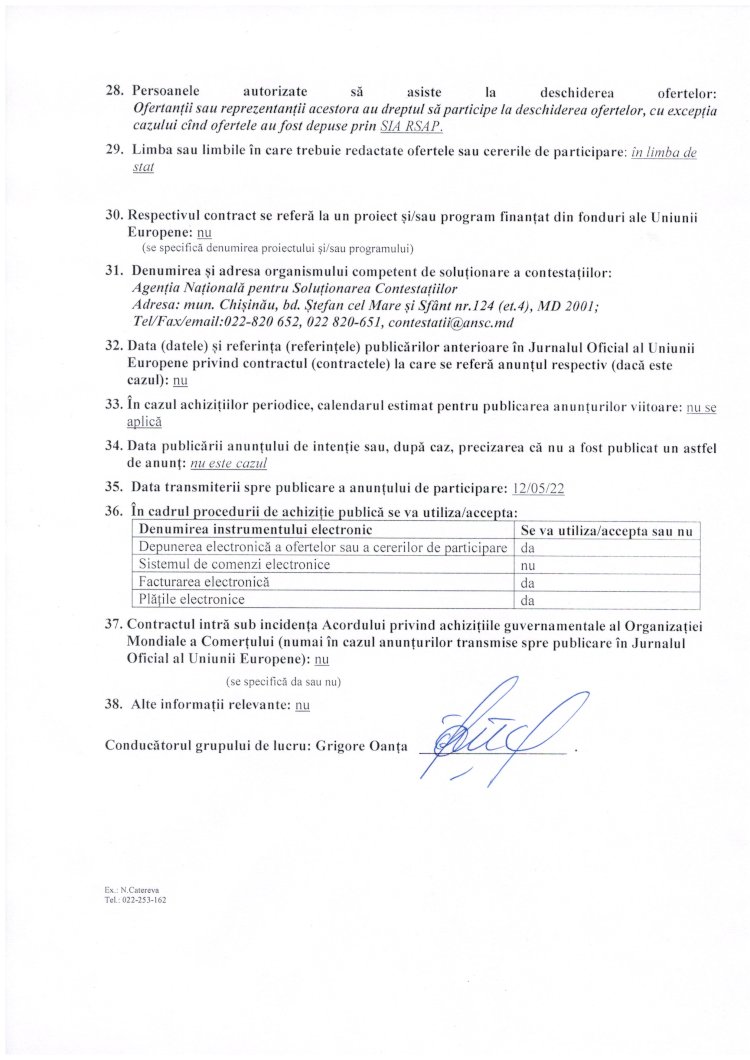 Anunţ de participare - achiziţionarea lucrărilor de reparaţie a acoperişului moale